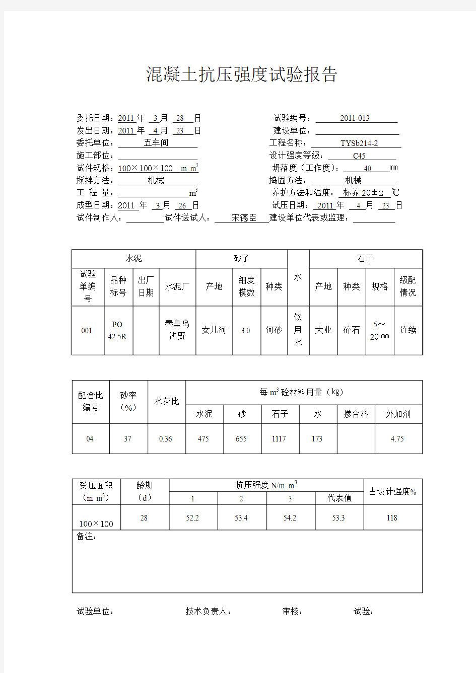 混凝土抗压强度试验报告C45