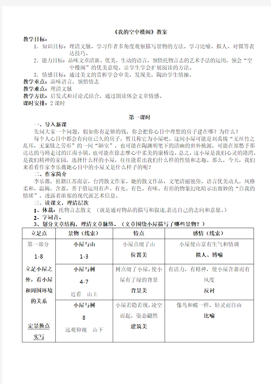 《我的空中楼阁》教案