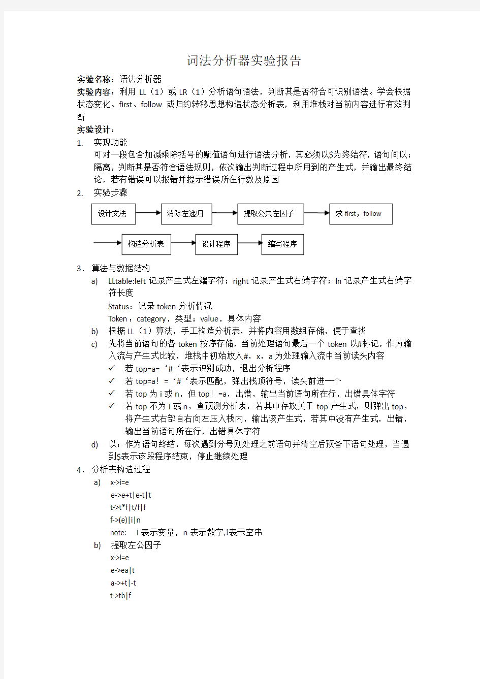 语法分析器实验报告