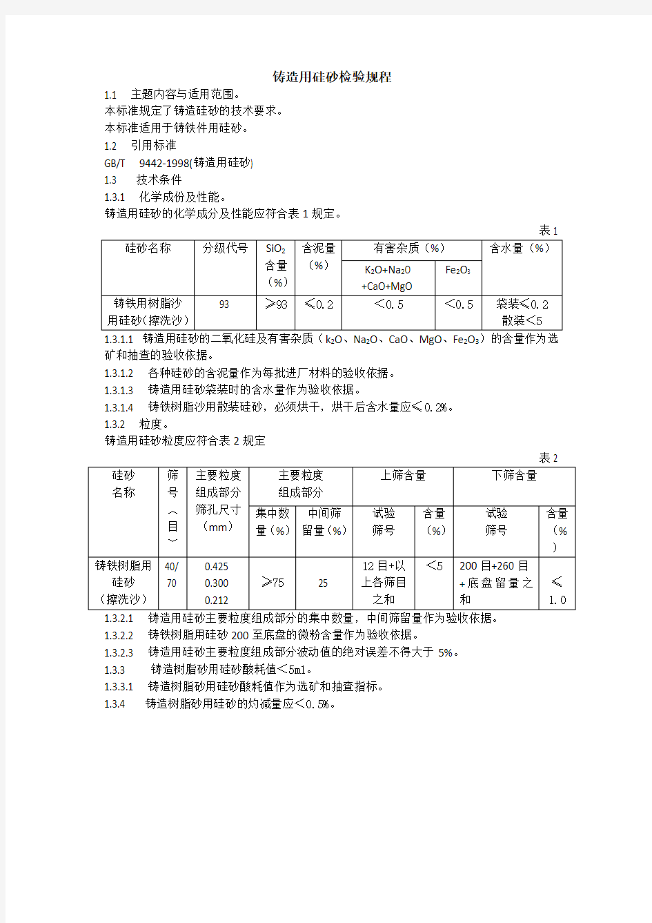 铸造用硅砂标准