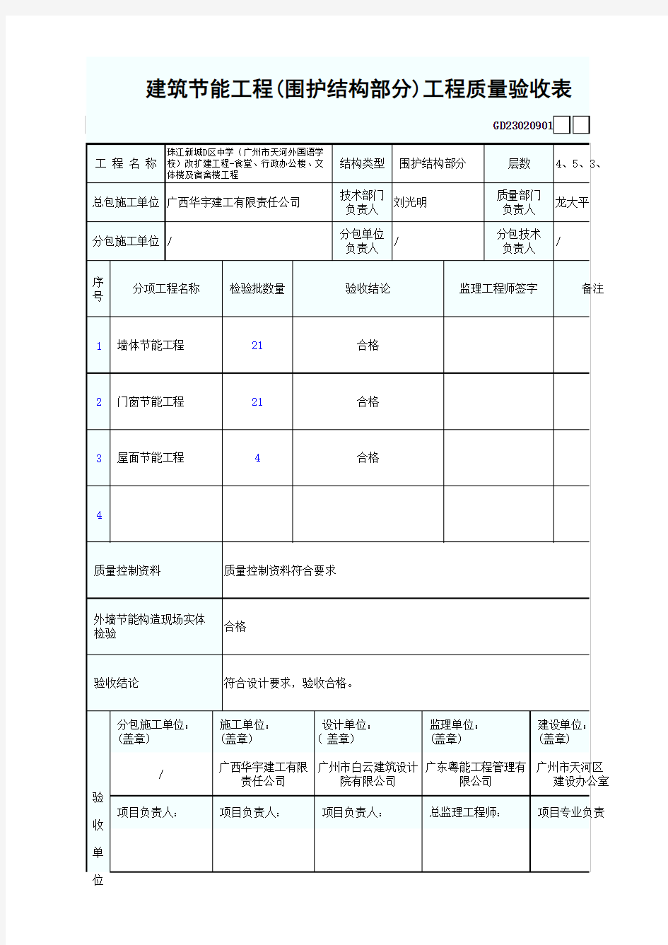 建筑节能工程(围护结构部分)工程质量验收表