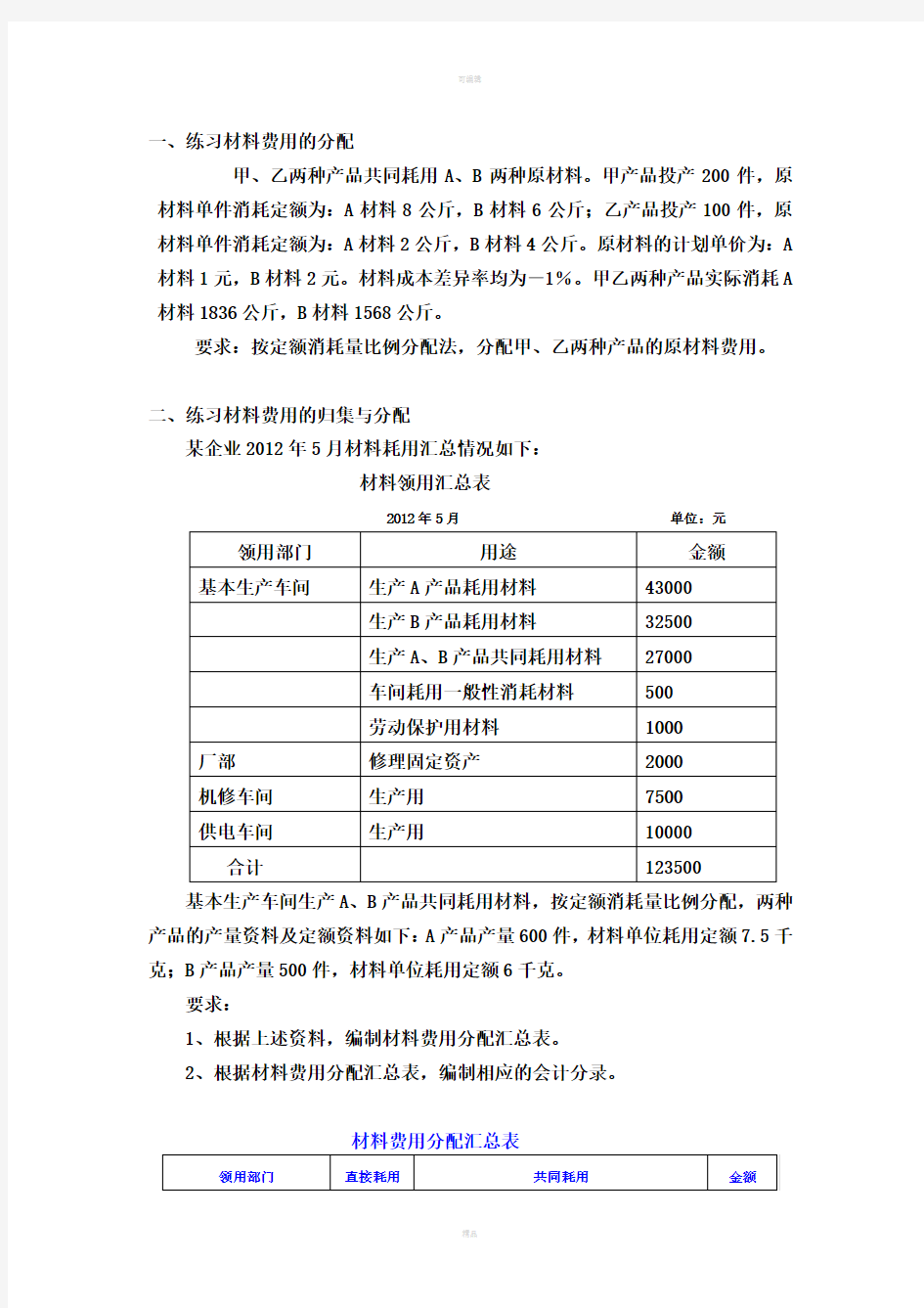 成本管理会计作业