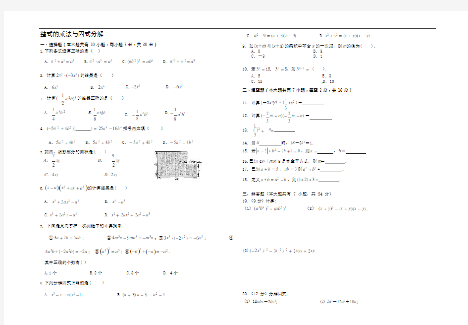 (完整)最好2017年中考数学专题训练整式的乘法与因式分解(含答案),推荐文档