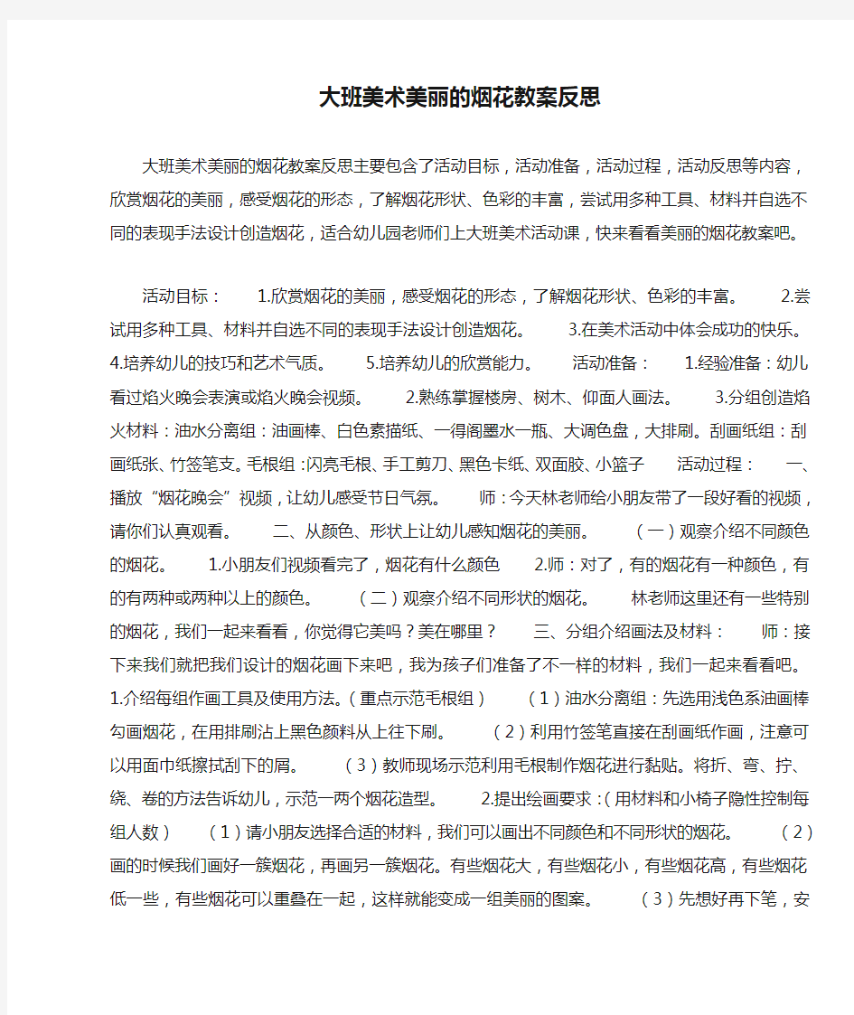 大班美术美丽的烟花教案反思 