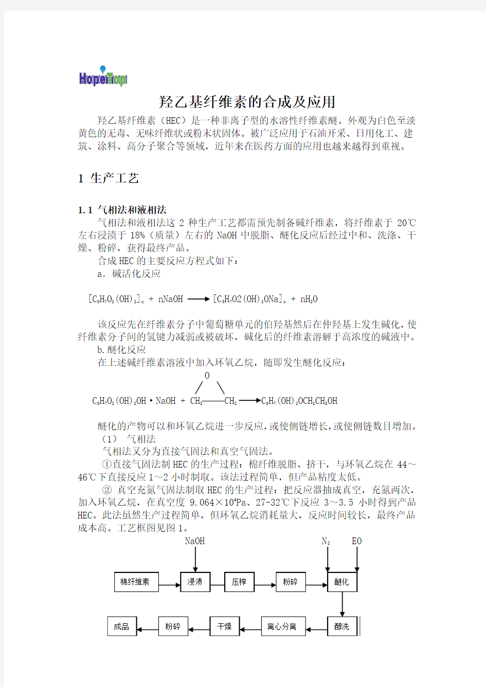 羟乙基纤维素的合成及应用