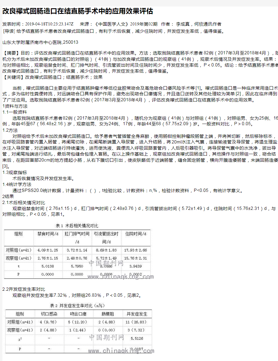 改良襻式回肠造口在结直肠手术中的应用效果评估