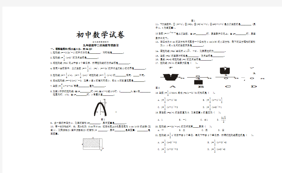 湘教版数学九年级下册二次函数专项练习