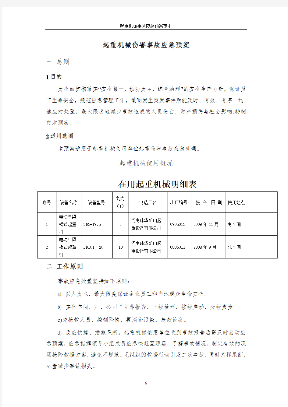 起重机械事故应急预案范本