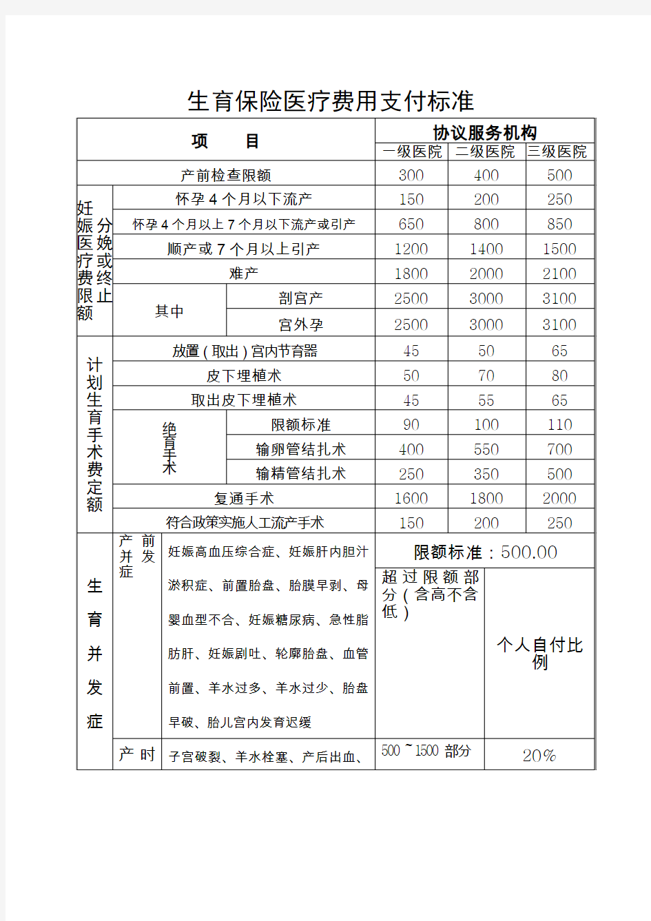 重庆市-生育保险医疗费用支付标准