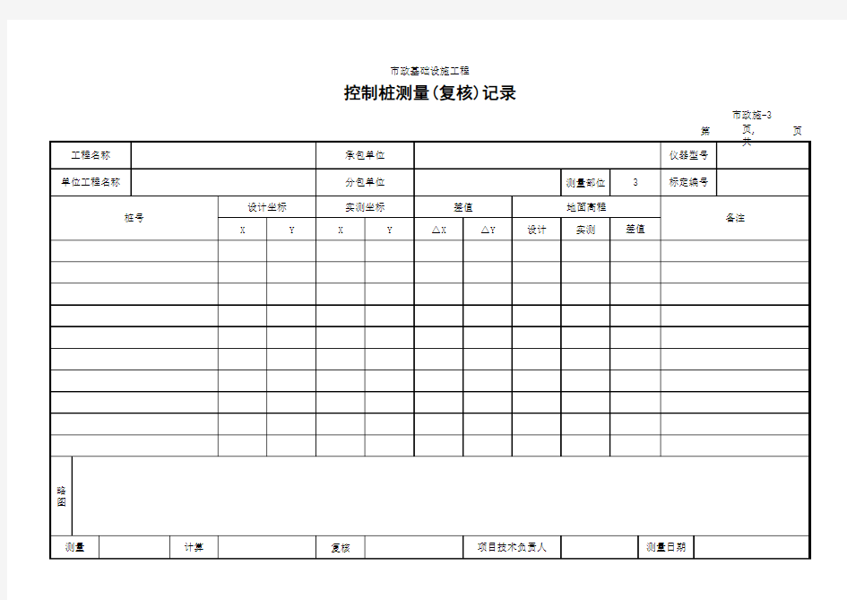 (市政施-3)控制桩测量(复核)记录