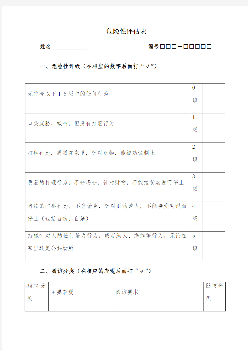 严重精神障碍患者危险性评估表