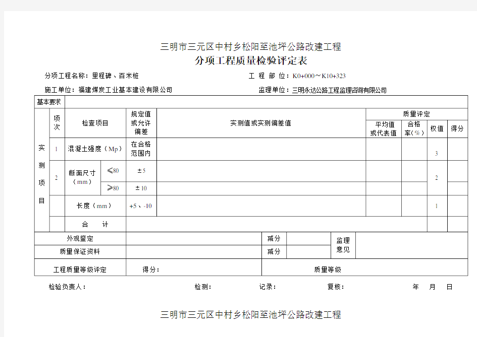 (完整word版)公路工程分部、分项工程质量检验评定表