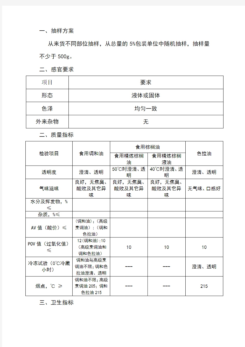 食用油检验标准