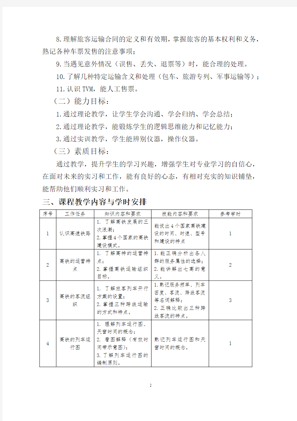 《铁路客运员》课程标准