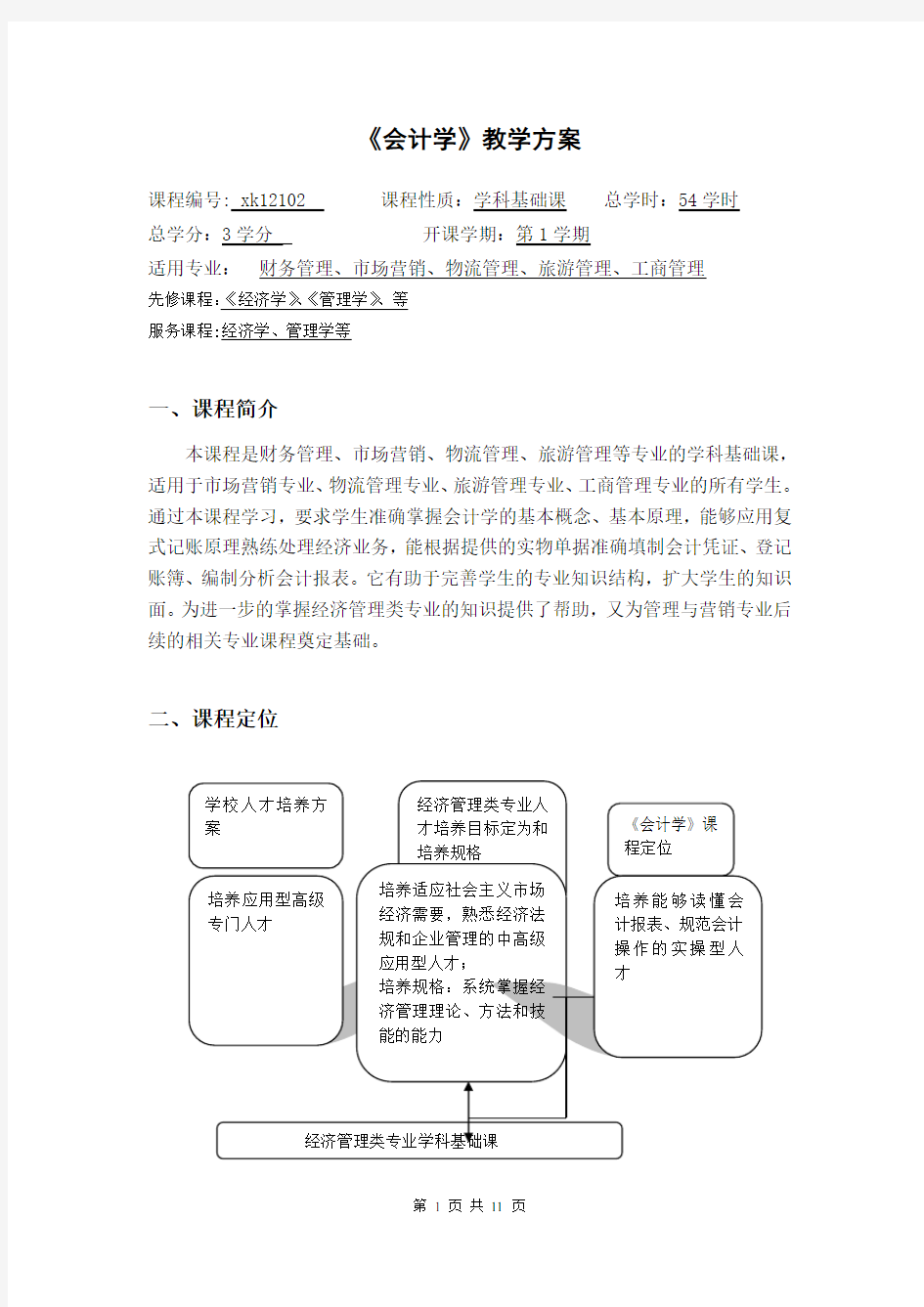 《会计学》课程教学方案