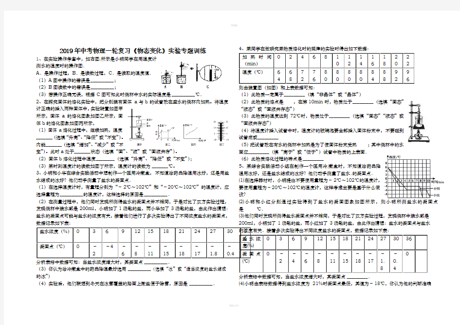 中考物理一轮复习《物态变化》实验题专项训练