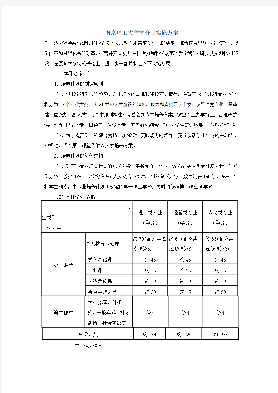 南京理工大学学分制实施方案