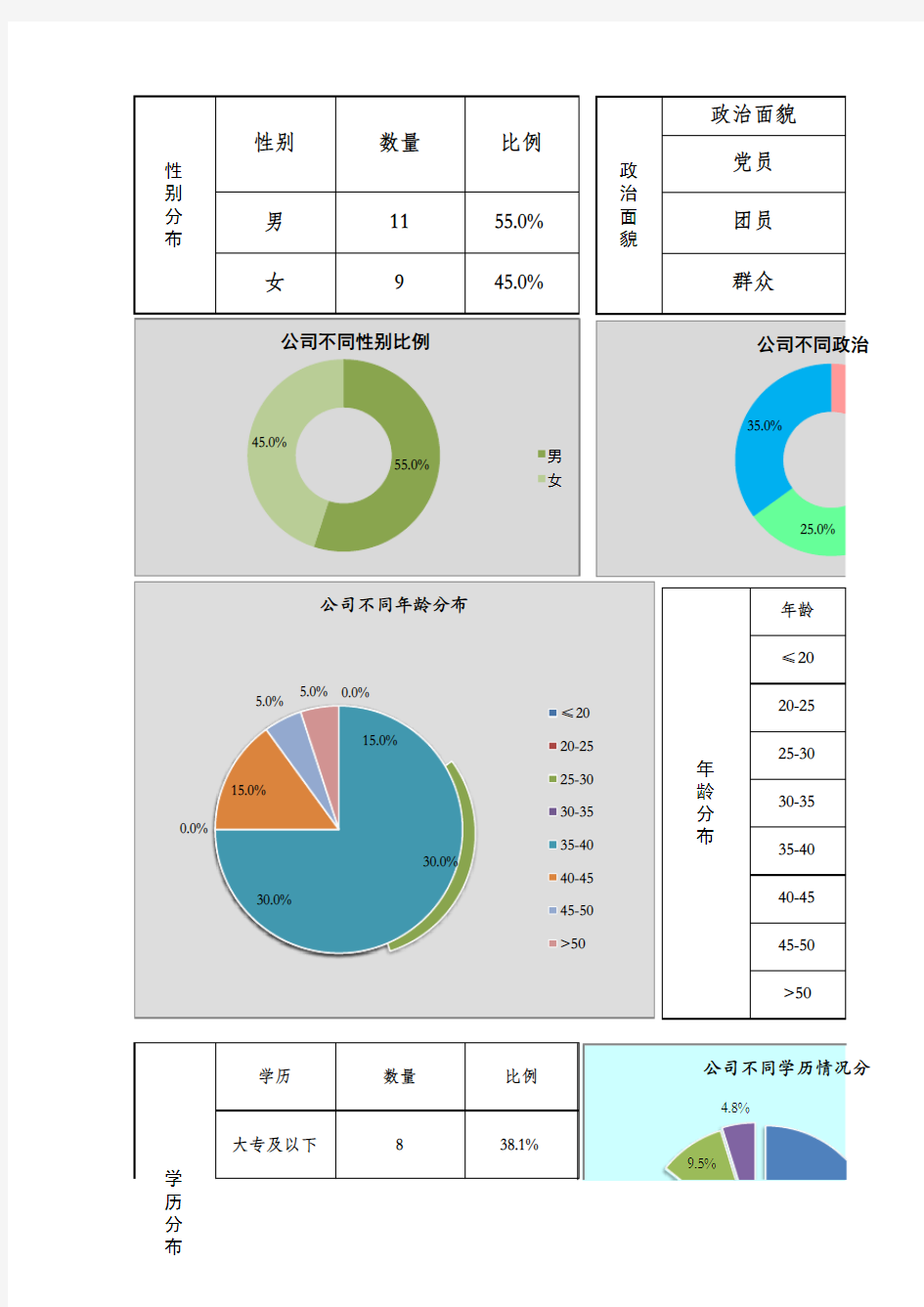 Excel表格模板：人力资源结构分析