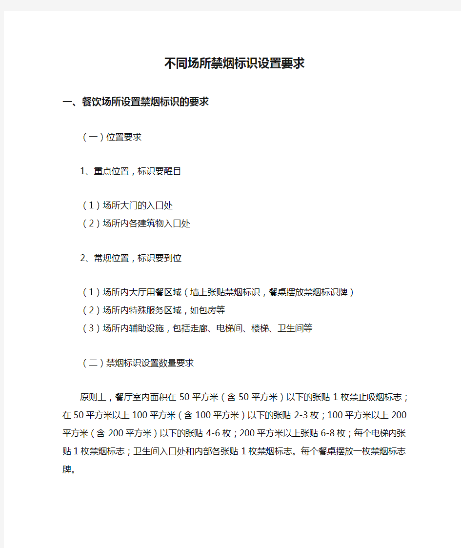 1.不同场所禁烟标识设置要求