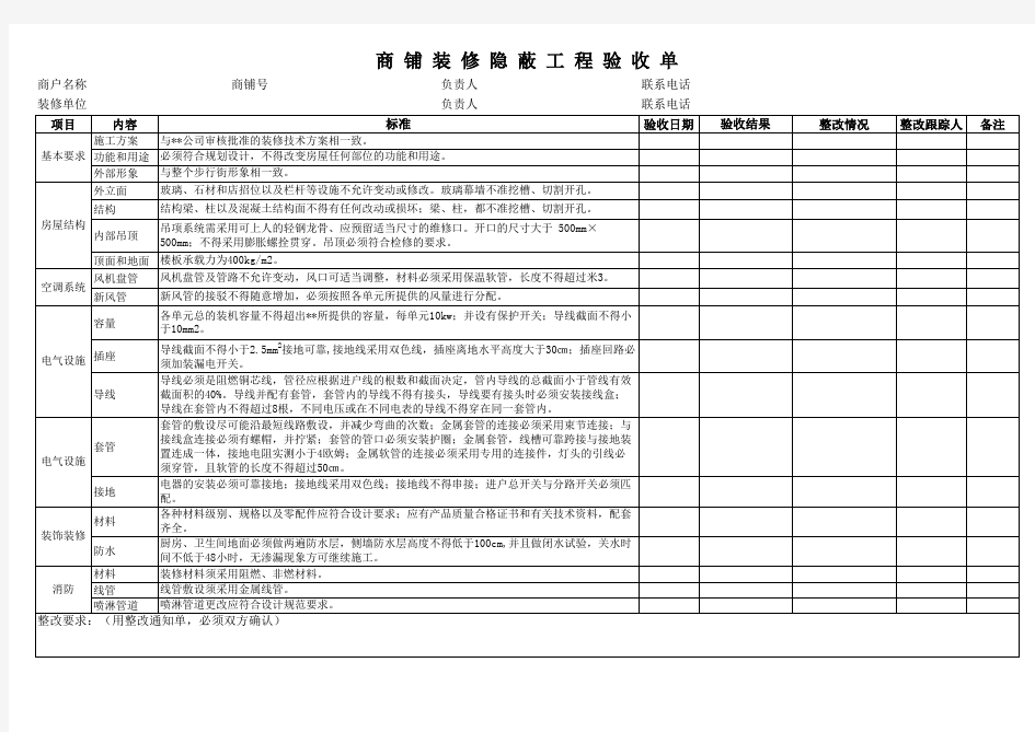 隐蔽工程验收单