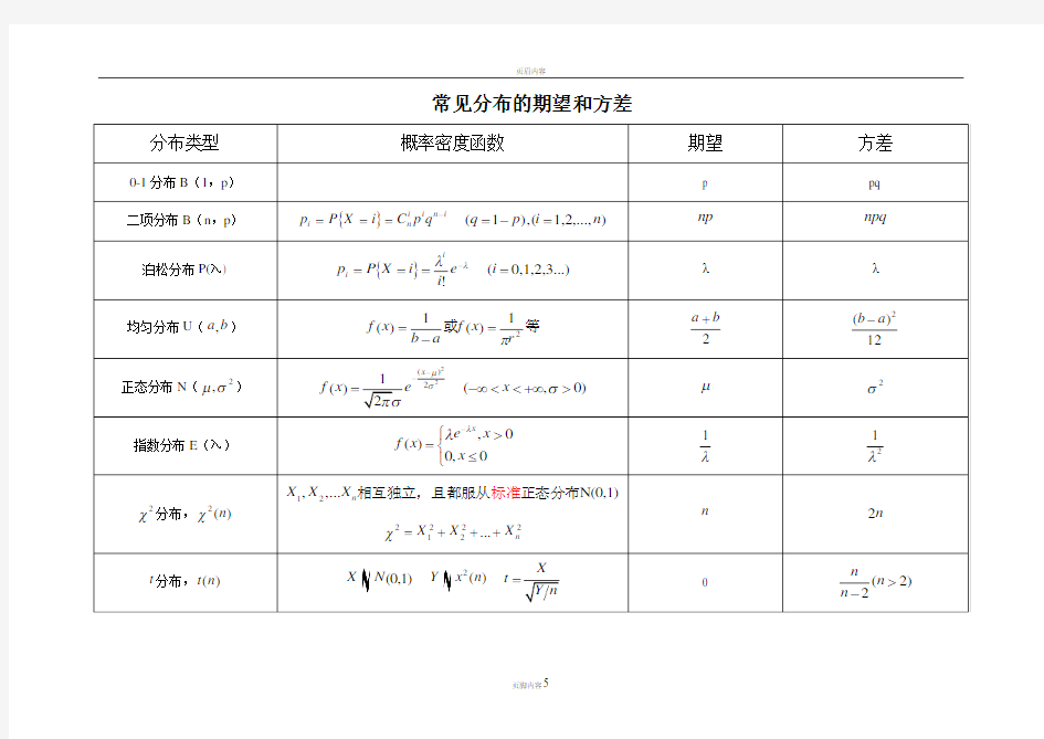 常见分布的期望和方差78835