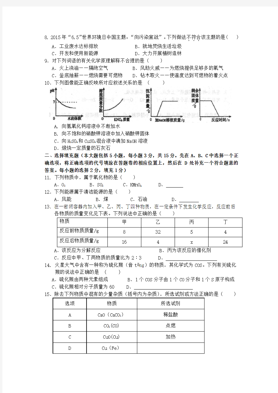 2018年江西省中考化学模拟试卷