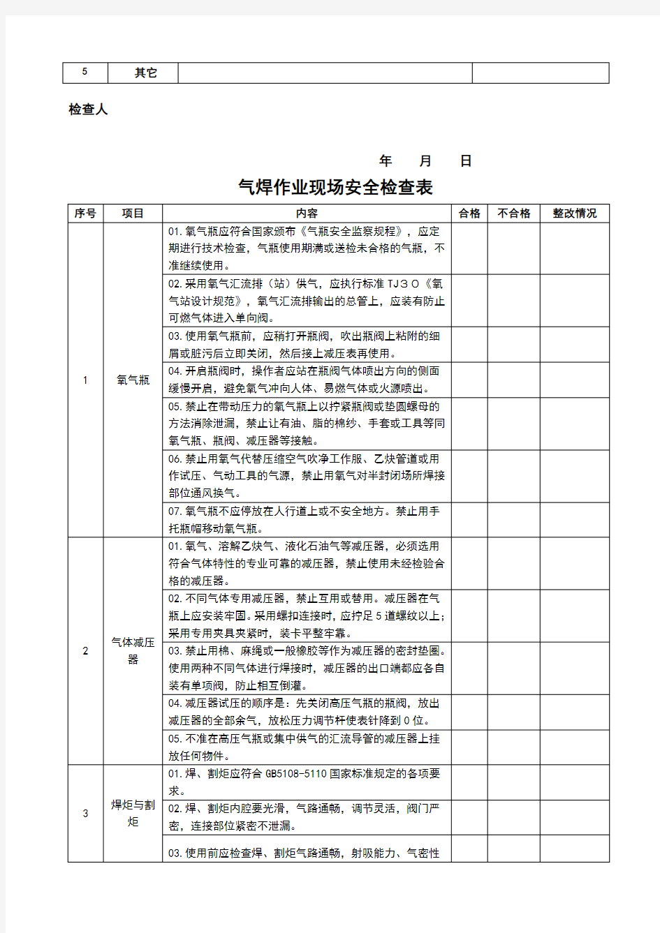 电焊机安全检查表