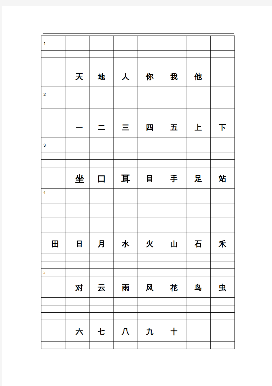 小学一年级课文识字表