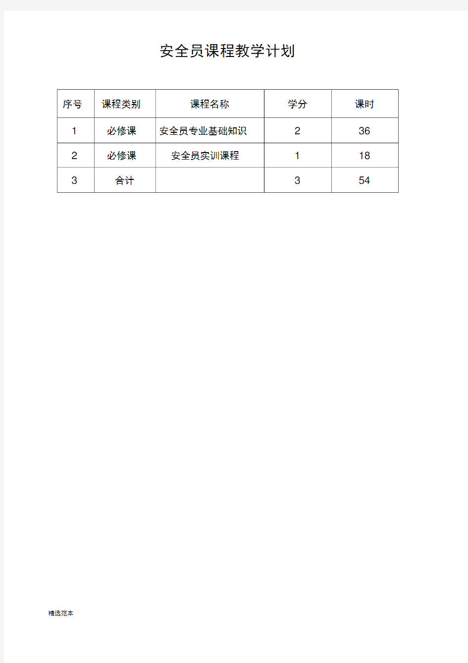 安全员教学计划及教学大纲