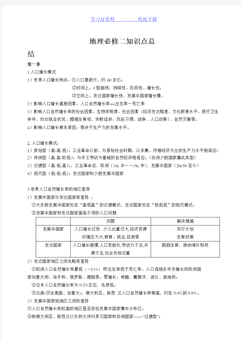 地理必修二知识点总结湘教版