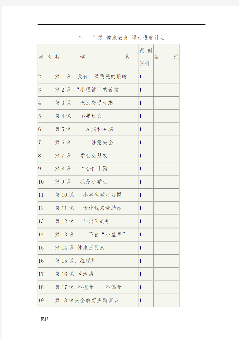 健康教育教学案