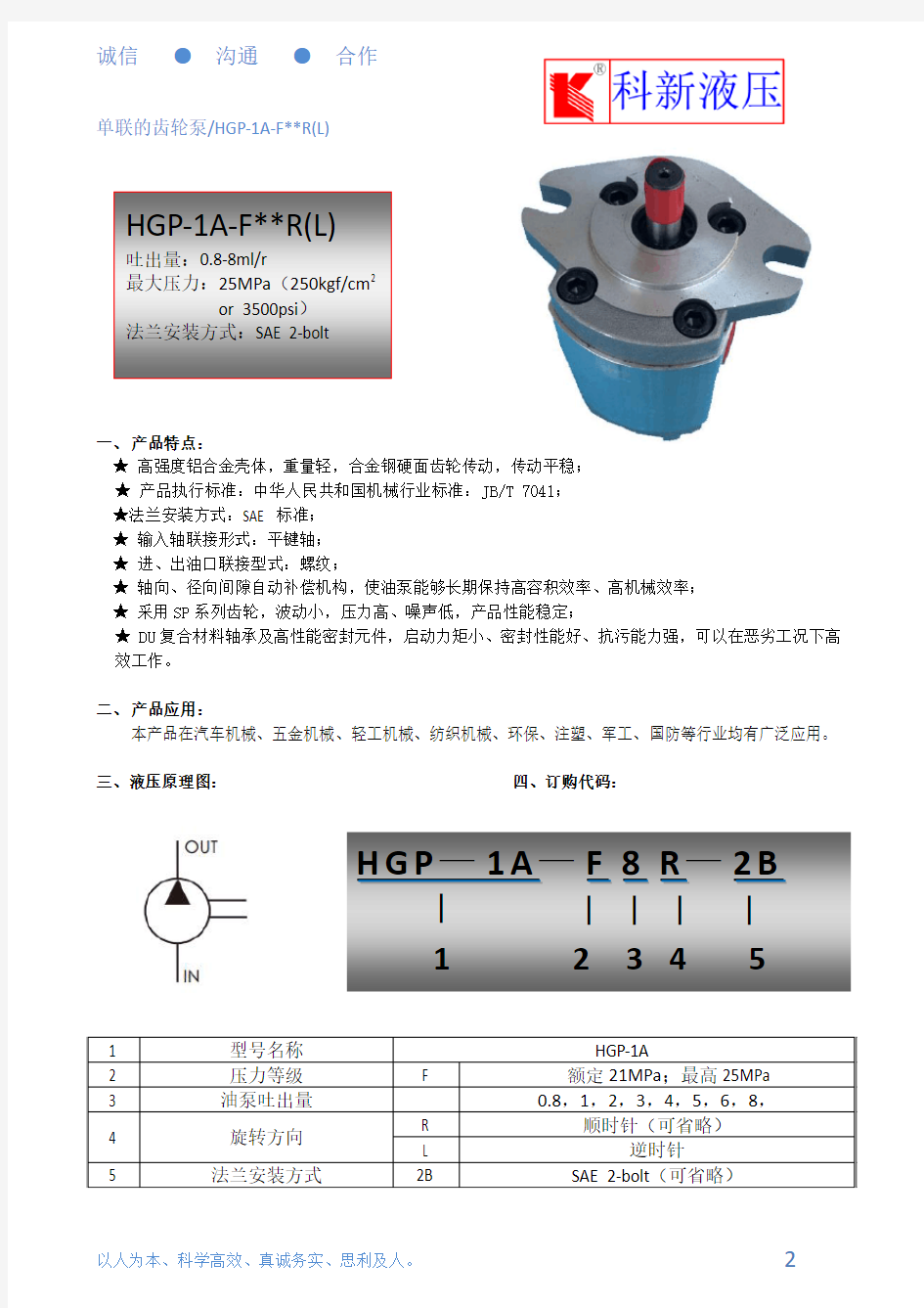 液压齿轮泵HGP1-A详细样本