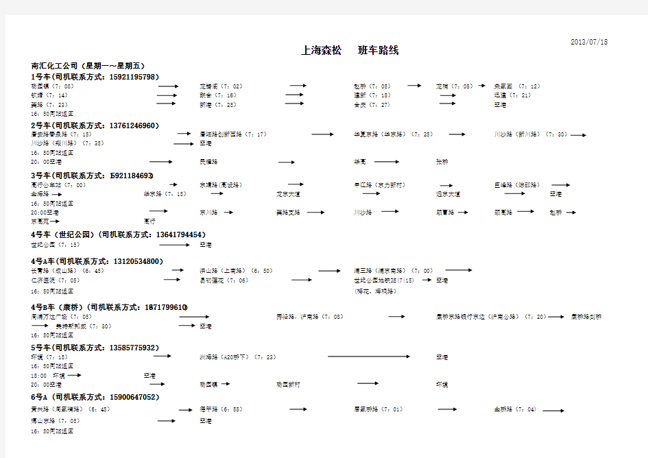 公司上下班班车路线汇总20140504.xls(1)