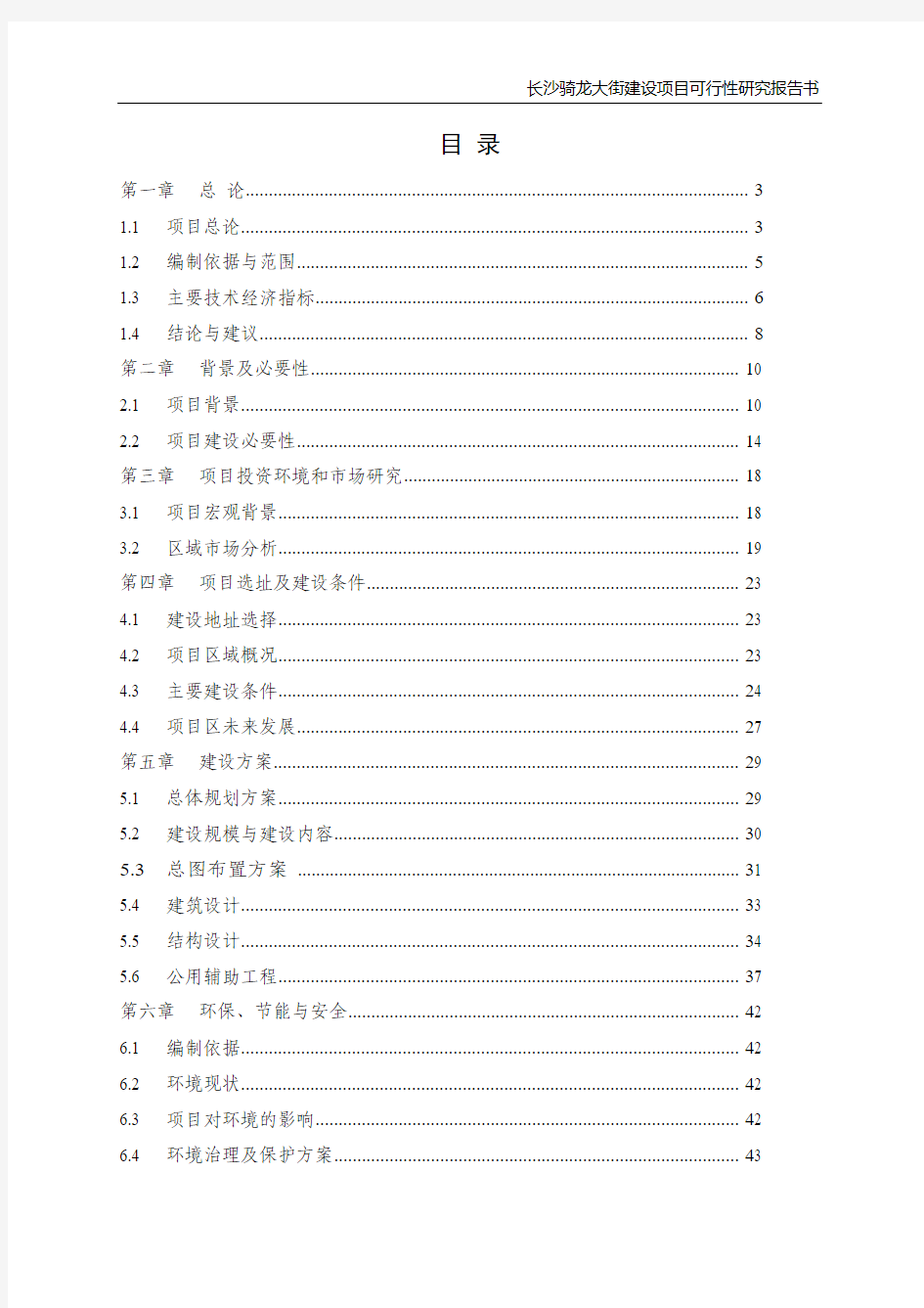 2012长沙：骑龙大街建设项目可行性研究报告(终稿)