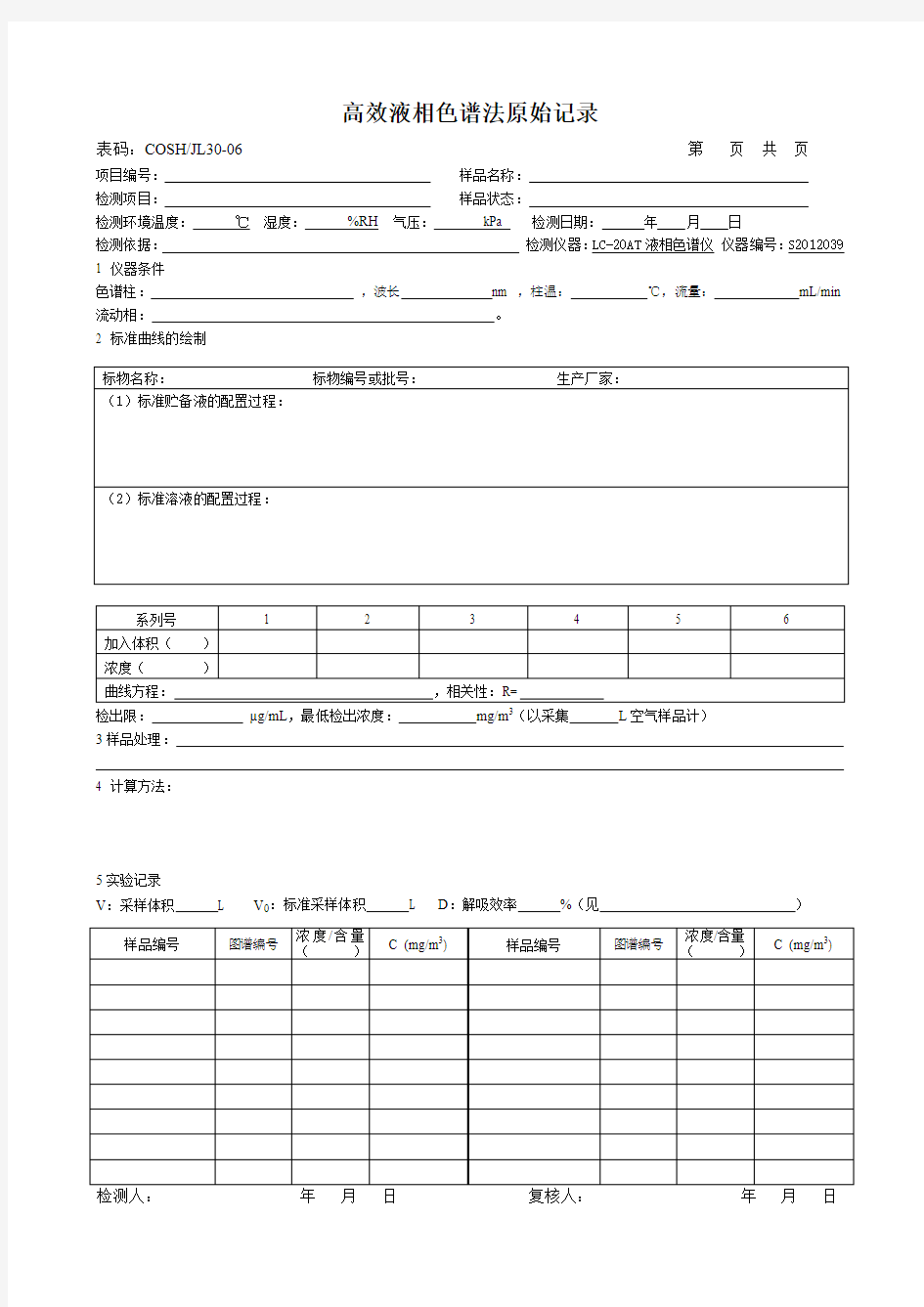 30-06高效液相色谱法原始记录