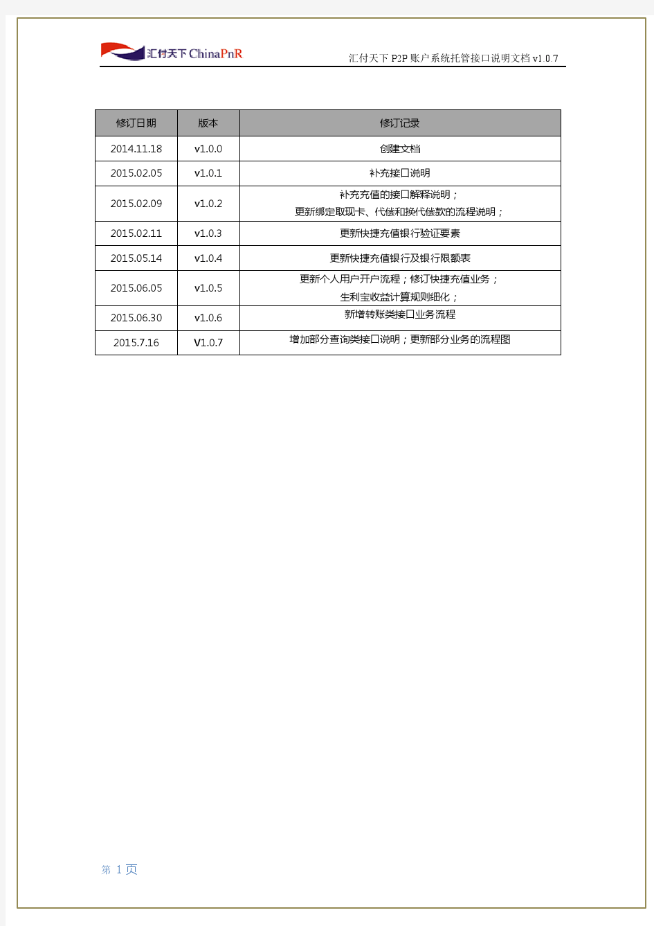 汇付天下P2P账户系统托管接口说明文档 v1.0.7_20150716