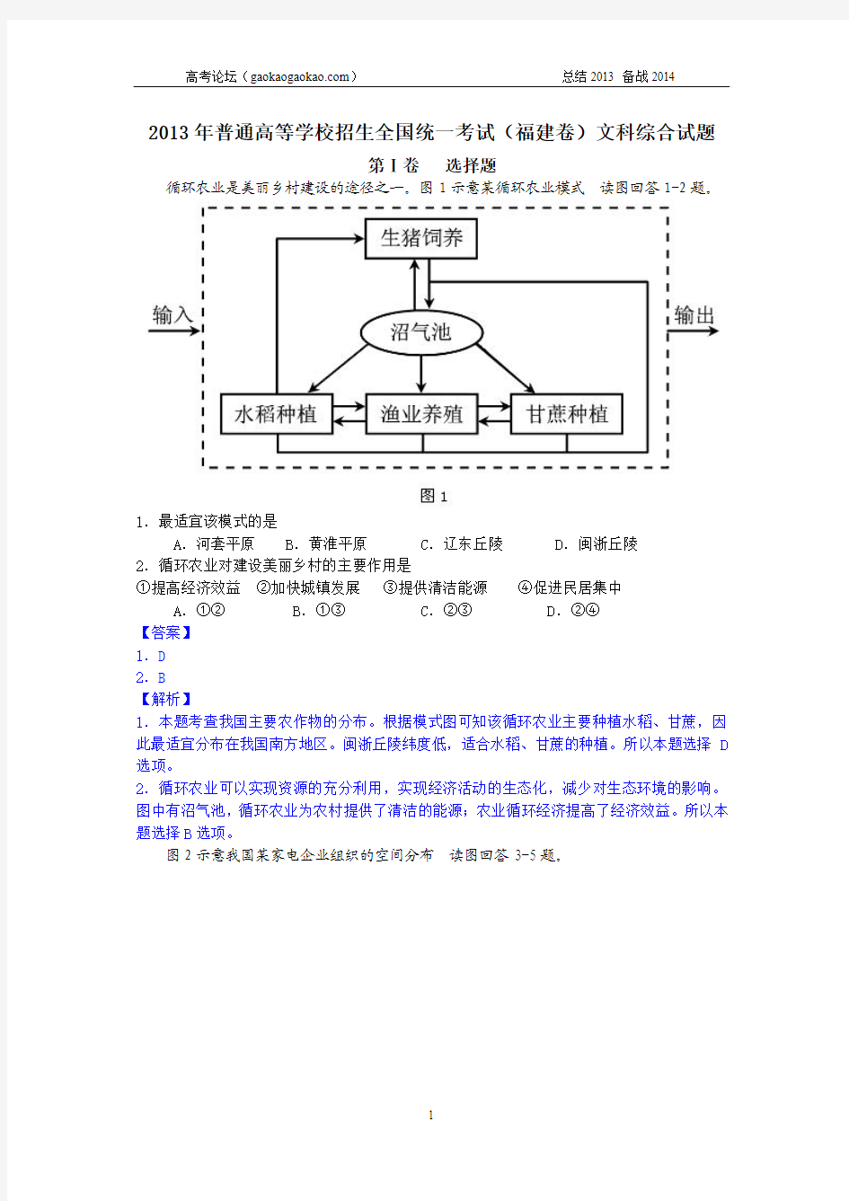 2013年高考真题——文综地理(福建卷)解析Word版含答案