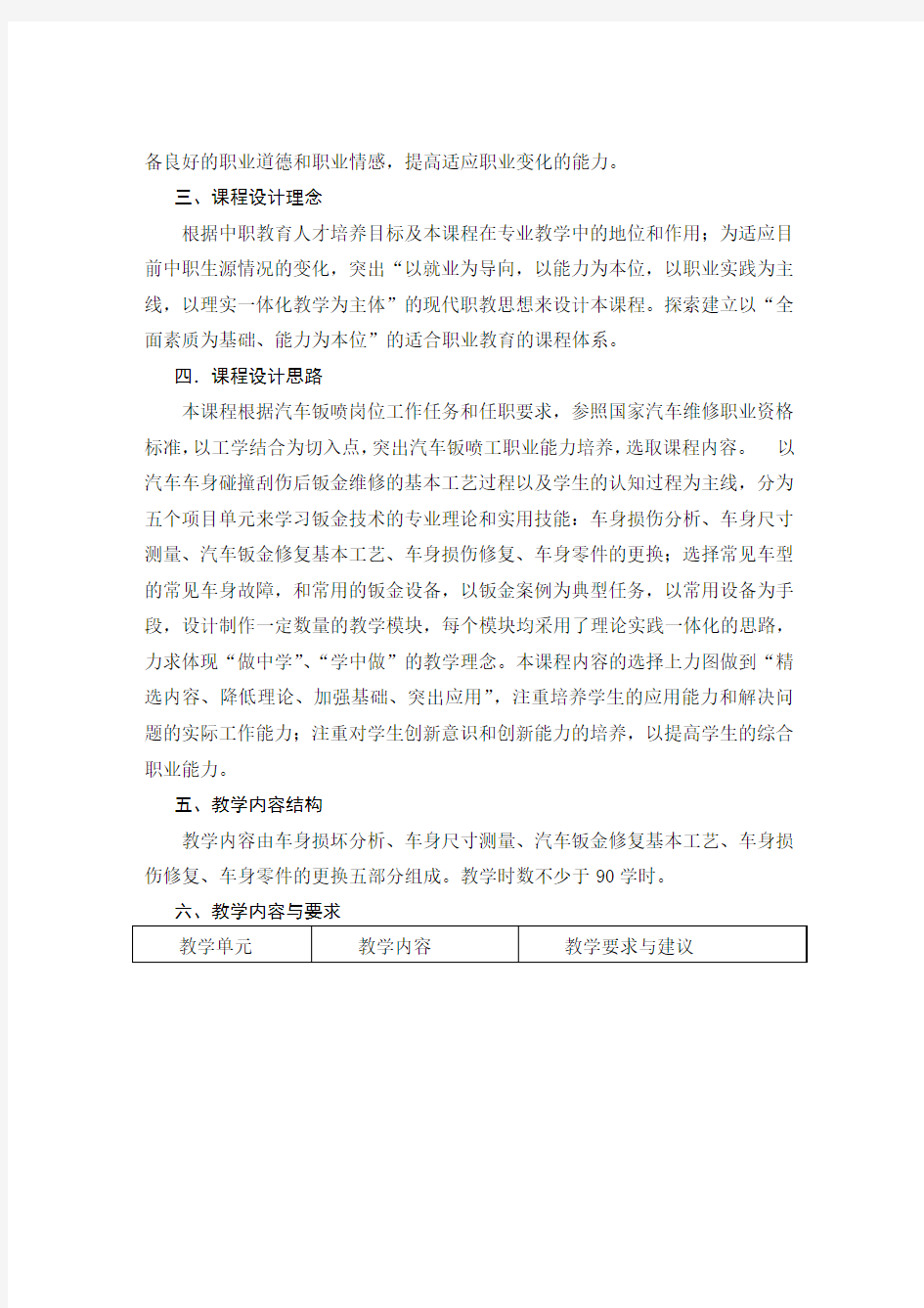 《汽车钣金修复技术》课程标准