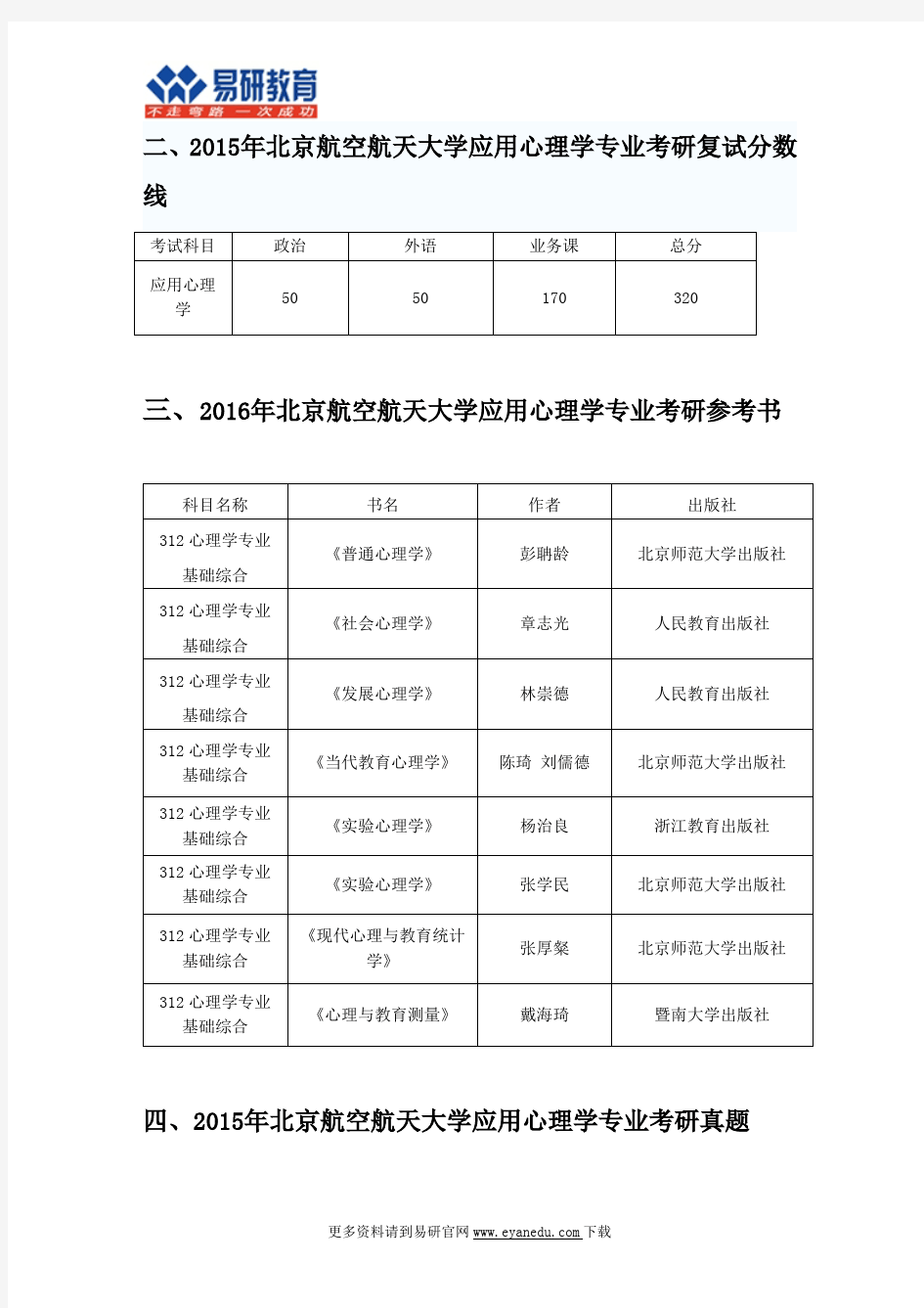 2016北京航空航天大学应用心理学考研专业目录招生人数参考书目历年真题复试分数线答题方法复习经验指导