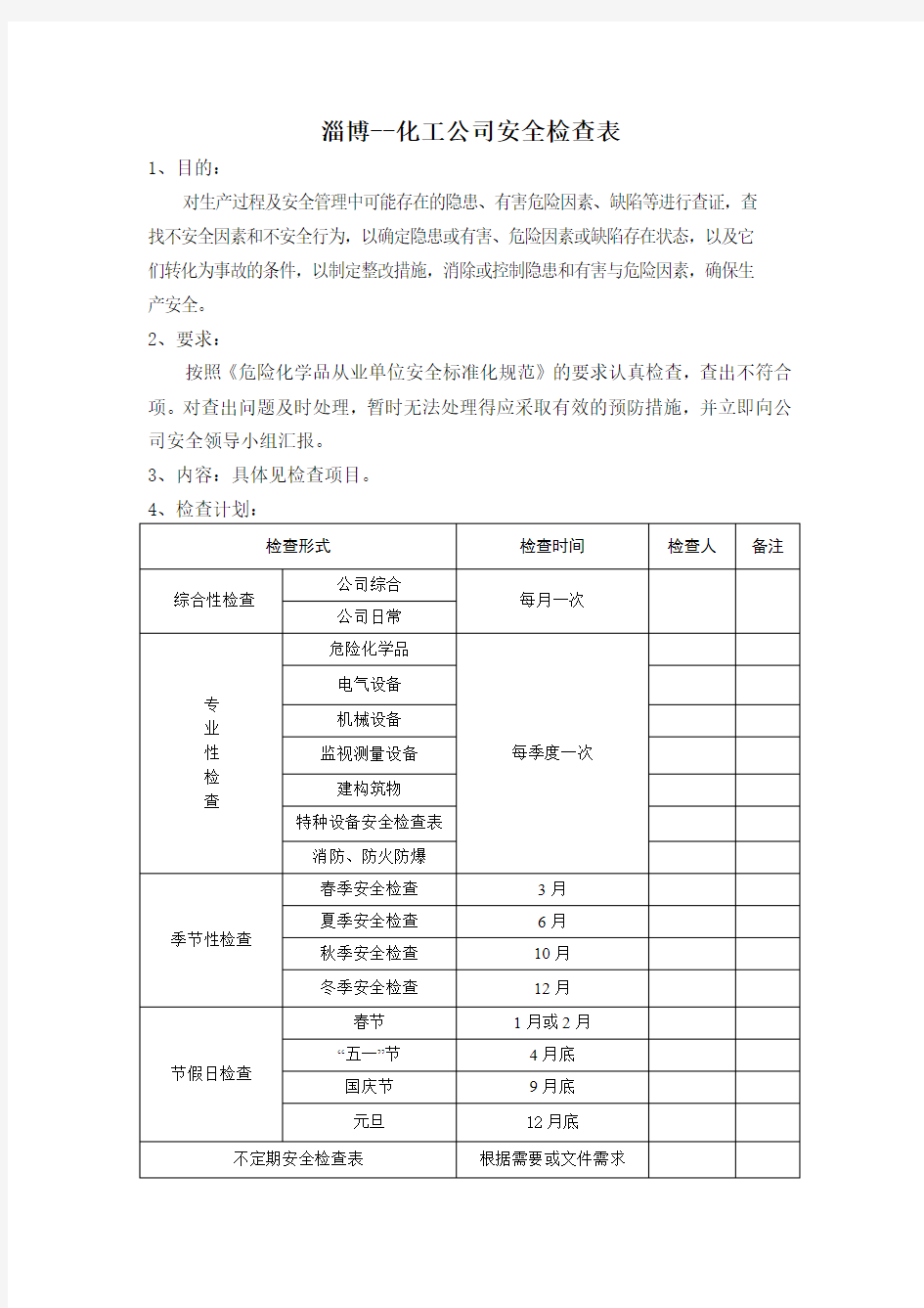 小微企业安全检查表Microsoft Word 文档