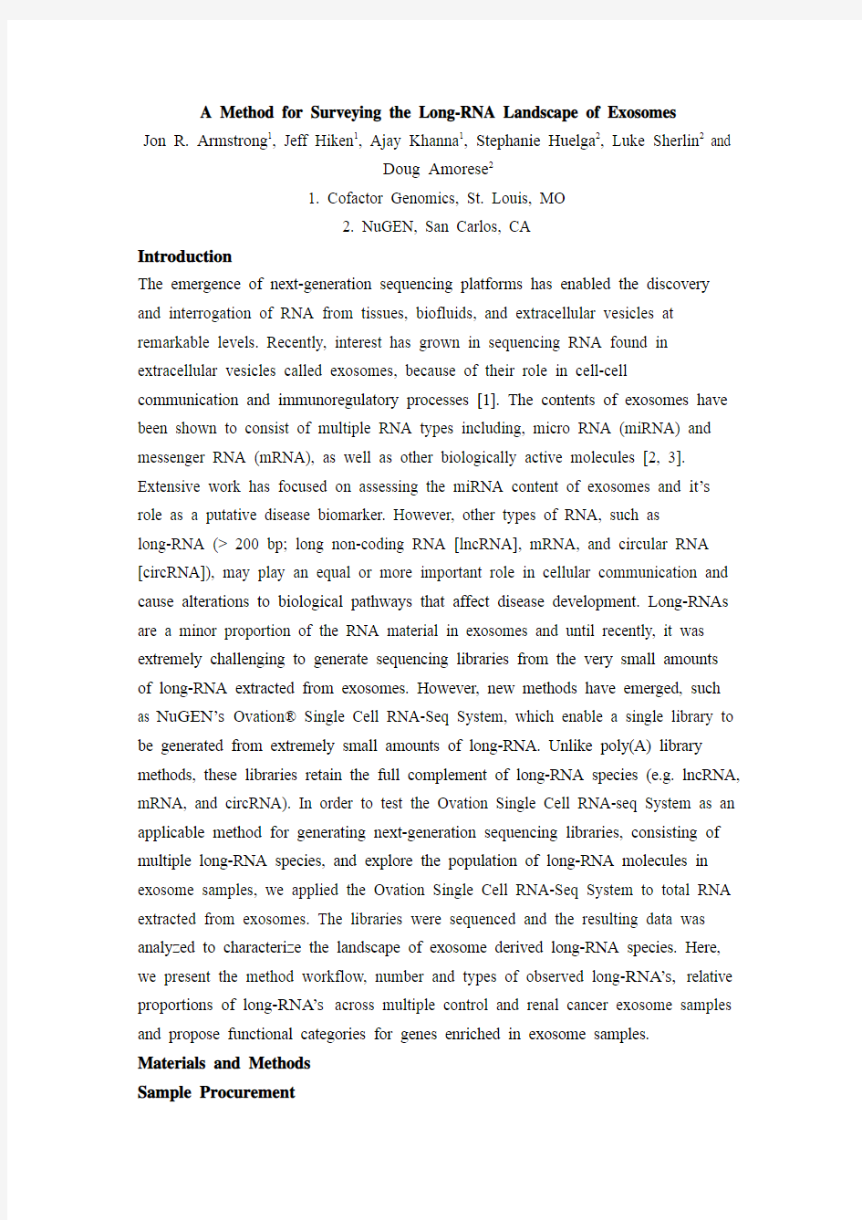 A Method for Surveying the Long-RNA Landscape of Exosomes