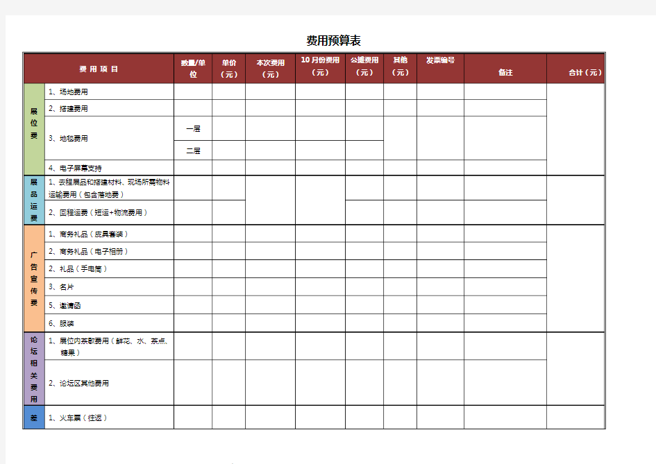 展会预算表格(参考)