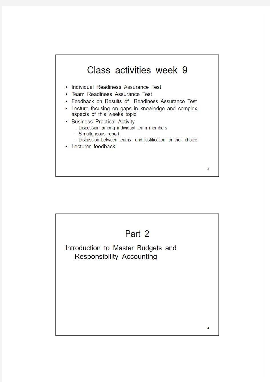 ACCT5002_Managerial Accounting and Decision Making_2009 Semester 2_2009 s2 ACCT5002 Week 9