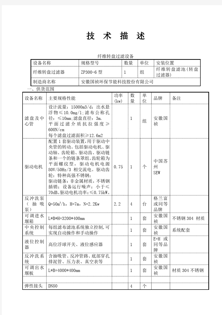 纤维转盘滤布滤池系统技术描述