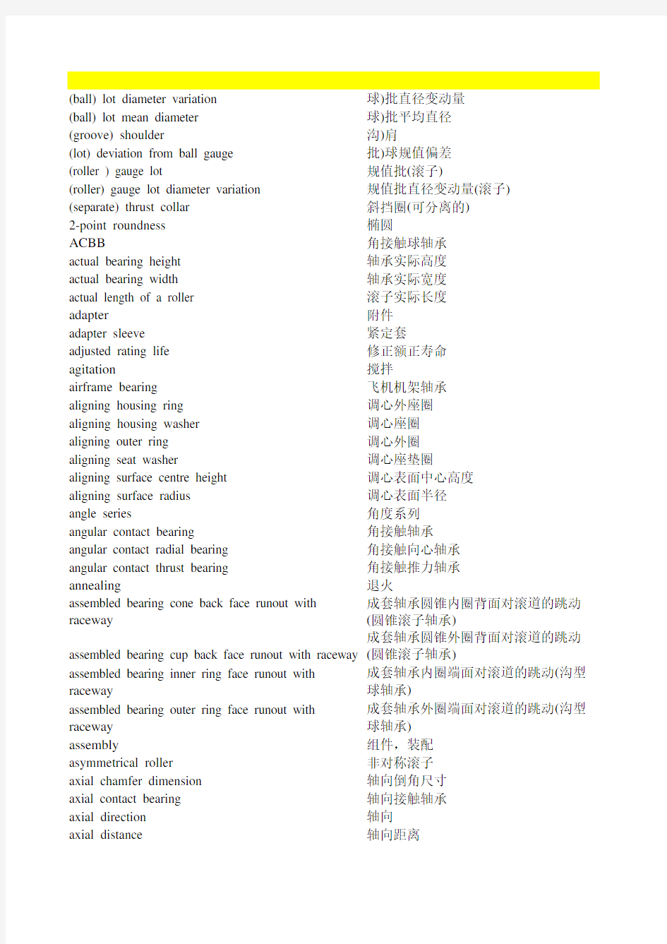 轴承专业英文词汇 English 全