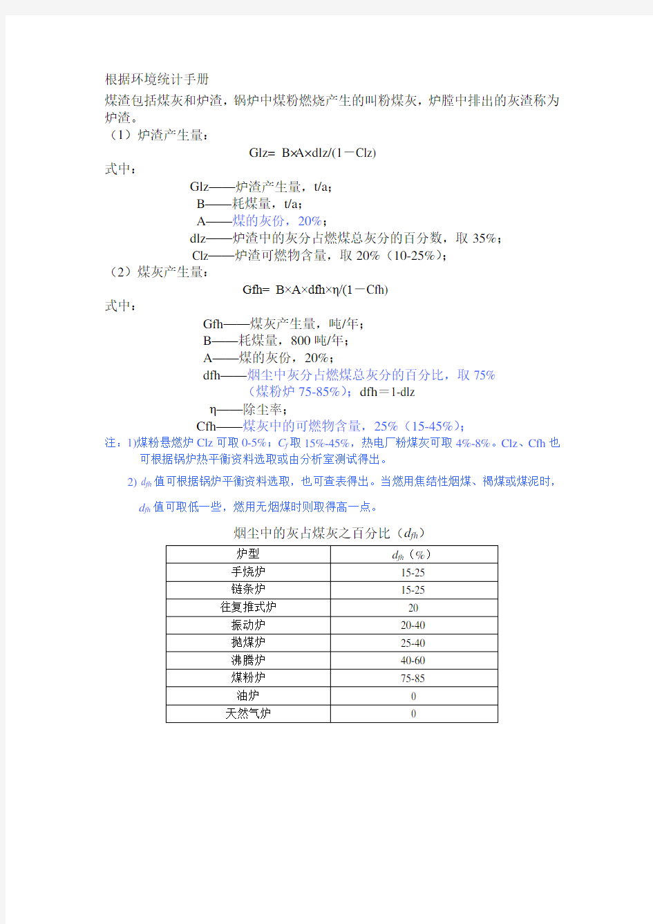 燃煤锅炉灰渣计算