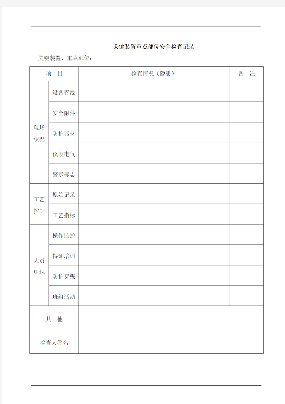 关键装置重点部位安全检查记录