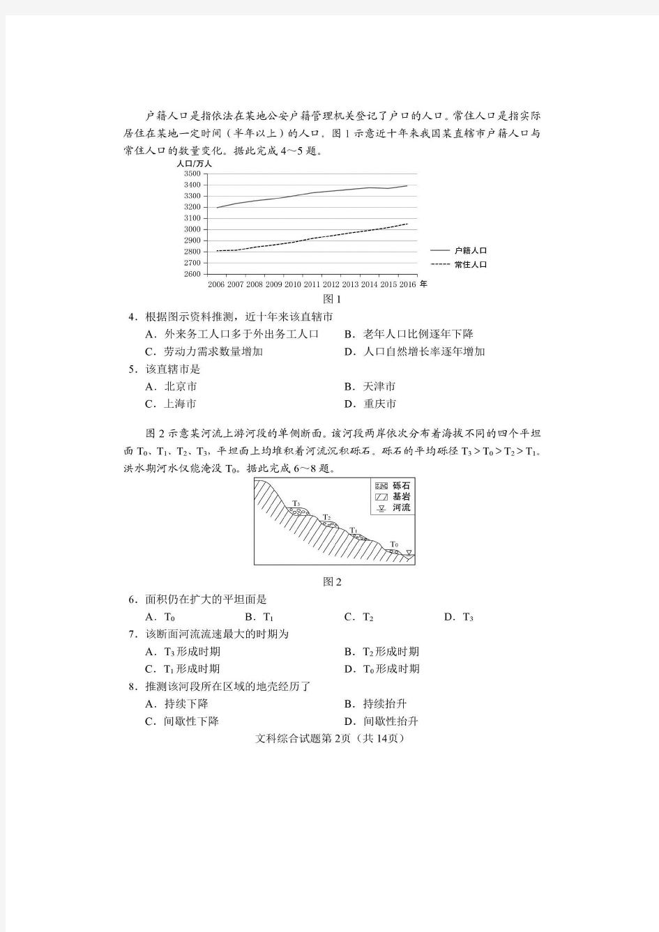 2018年高考全国卷1文综试题及答案