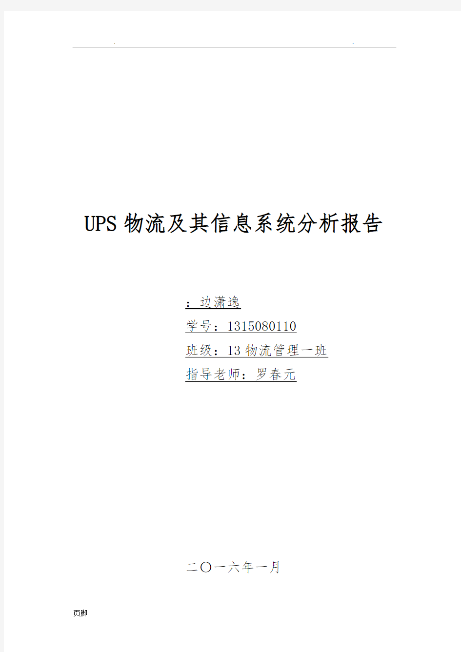 UPS物流及其信息系统分析报告模版