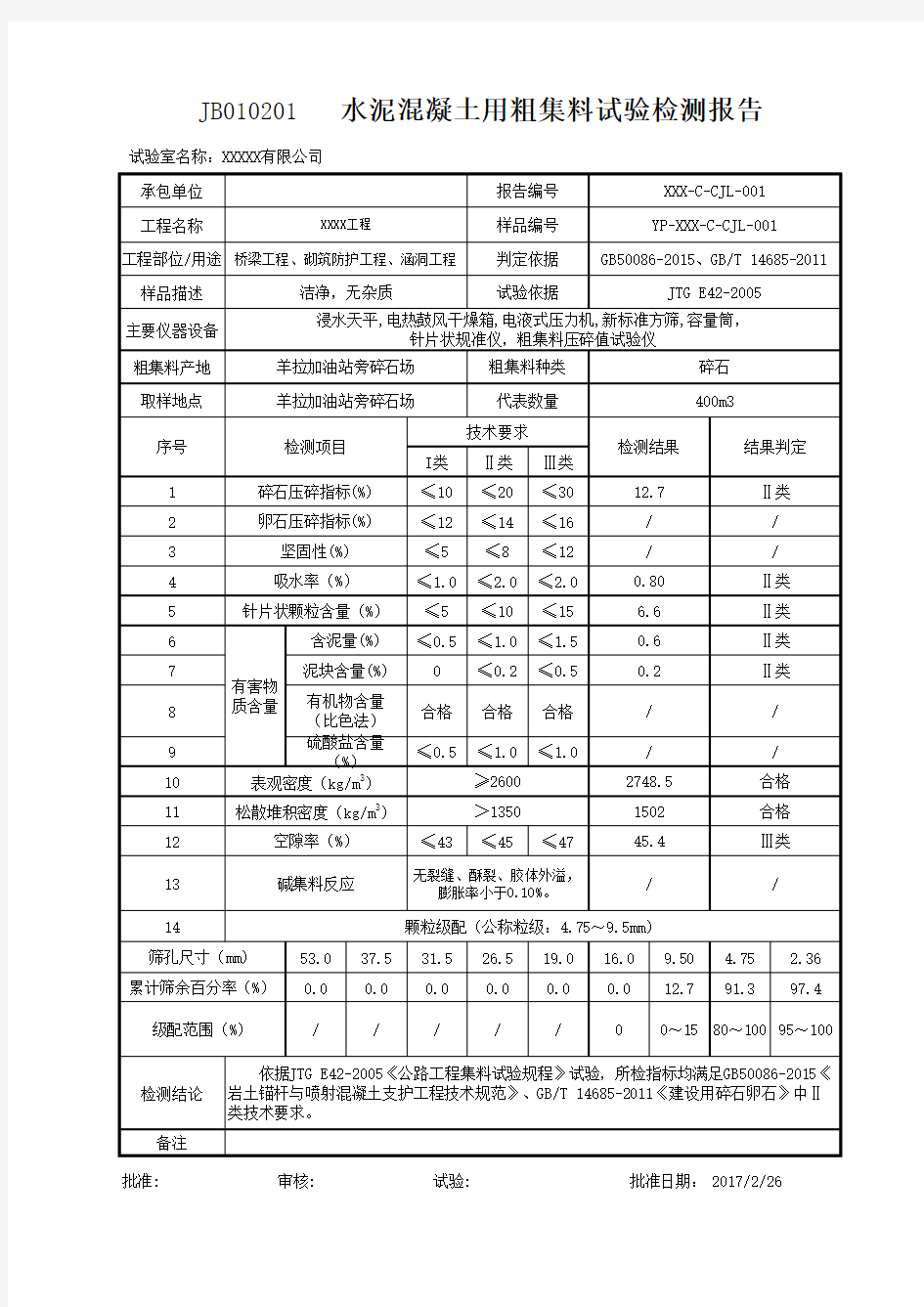 细集料检测报告自动计算表